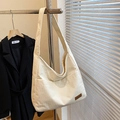 Grand sac cabas en velours côtelé crème pour femme avec bandoulière et poche latérale - Blanc