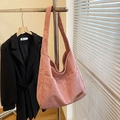Sac fourre-tout en velours côtelé rose à grande capacité avec bandoulière élégante - Rose