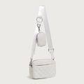 Sac bandoulière matelassé blanc avec large sangle réglable et petit porte-monnaie rond - Blanc