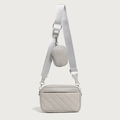 Gray quilted crossbody bag with adjustable wide strap and matching round coin pouch - Gray