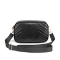 Classic black crossbody camera bag featuring V-quilted faux leather and wide strap - Black