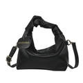 Black vegan leather tote bag with knotted handles and adjustable shoulder strap - Black