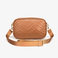 Caramel wave quilted camera bag with adjustable wide strap and gold hardware - Brown