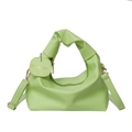 Grass green crescent handbag with pleated twisted handle and adjustable strap for women - Green