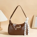Brown oil-finish PU leather hobo bag with vintage texture and white lace bow detail - Brown