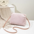 Chic light pink plush crossbody bag with soft faux fur texture and gold zipper details - Pink
