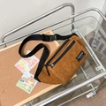 Braune Cord-Gürteltasche mit verstellbarem Riemen und Doppel-Reißverschlussfach - Braun