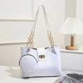 Suede lavender bucket bag with white strap, chain detail and small coin purse set - White