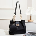 Black tote bag in matte suede and leather with golden chain and round coin purse - Black