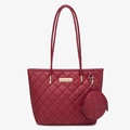 Borsa tote trapuntata rosso scuro con stemma dorato e portamonete coordinato - Rosso