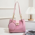 Pink suede tote bag with matching coin purse and golden chain strap detail - Pink