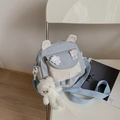 Cute blue and cream crossbody bag with plush bear ears and cartoon charms - With Pendant / Blue