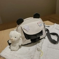 Cute panda-shaped crossbody bag in white nylon with adjustable black strap and bear charm - With Pendant / Off White