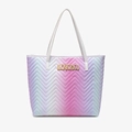 Borsa tote trapuntata sfumata viola pastello e verde menta con logo in metallo oro - Rosa
