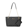 Borsa tote trapuntata nera con catena dorata e set di pochette coordinata - Nero