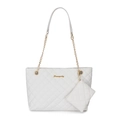 Set borsa tote trapuntata bianca con tracolla a catena e pochette abbinata - Bianco