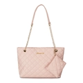 Borsa tote rosa trapuntata e mini pochette coordinata con tracolle a catena dorata - Rosa