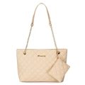 Borsa tote beige trapuntata con tracolla a catena e mini borsa portamonete abbinata - Albicocca