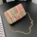 Colorful woven crossbody straw bag with diagonal stripes and gold chain strap - Six-color Spliced Diagonal Style (6)