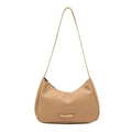 Classic camel lychee texture underarm bag with golden logo and slim shoulder strap - Apricot