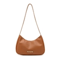 Minimalist brown lychee pattern hobo bag with a gold metal logo and sleek shoulder strap - Brown