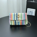 Rainbow woven crossbody bag with colorful vertical stripes and pearl charm details - Color 2