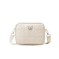Quilted camera bag in cream white PU leather with golden butterfly metal hardware - Apricot