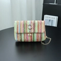 Rainbow woven crossbody bag with golden cat-ear clasp and pearl charms detailing - Color 4