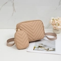 Gevoerde V-vormige crossbodytas in nude roze met bijpassende kleine portemonnee - Abrikoos