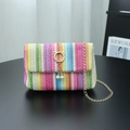 Sac bandoulière tissé arc-en-ciel avec boucle chat et perles sur chaîne dorée - Couleur 7