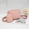 Roze crossbodytas met chevron-stiksel, mini-etui en een brede stoffen schouderband - Roze