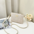 Woven beige crossbody bag with gold hardware and slim leather strap for women - Off White