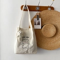 Borsa tote in velluto a coste crema con stampa di orso e portachiavi di peluche abbinato - Con ciondolo / Bianco