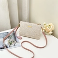 Minimalist woven straw crossbody bag with pink leather strap and gold hardware - Pink