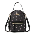 Mini sac à dos noir pour femme avec motifs floraux et fermetures éclair dorées - Noir