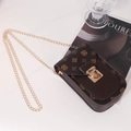 Vintage brown PU leather crossbody phone bag with gold chain and diamond pattern - Coffee