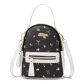 Mini sac à dos floral à texture litchi noire avec bretelles et détails blancs contrastés - Blanc