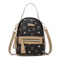 Petit sac à dos noir pour femme avec fleurs roses, motifs nœuds et finitions beige - Abricot