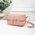 Pink faux leather crossbody bag with golden horseshoe buckle and sleek shoulder strap - 21*4*14 / Pink