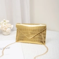Golden stone pattern envelope chain bag with crocodile texture and metallic finish - Gold