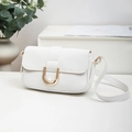 White pebbled leather underarm bag with gold U-shaped buckle and adjustable strap - 21*4*14 / White