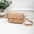 Minimalist beige leather shoulder bag featuring an elegant U-shaped golden metal buckle - 21*4*14 / Khaki