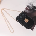 Vintage black floral phone bag with gold chain strap and elegant pattern design - Black