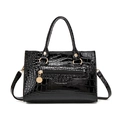 Classic black crocodile pattern handbag with gold hardware and adjustable strap - Black
