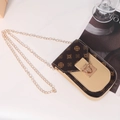 Retro print mini crossbody phone bag with gold chain strap and heart-shaped metal clasp - Khaki