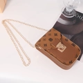 Brown vintage floral crossbody phone bag with gold chain strap and metal buckle - Brown
