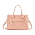 Pink crocodile pattern handbag with gold hardware and adjustable long strap - Pink
