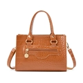Chic brown crocodile pattern handbag with golden hardware and adjustable strap - Red