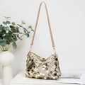 Fashionable underarm bag with large round golden sequins and a beige shoulder strap - Champagne