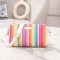 Rainbow striped woven crossbody bag with colorful straw texture and white strap - Vibrant Rainbow Vertical Stripes(4)